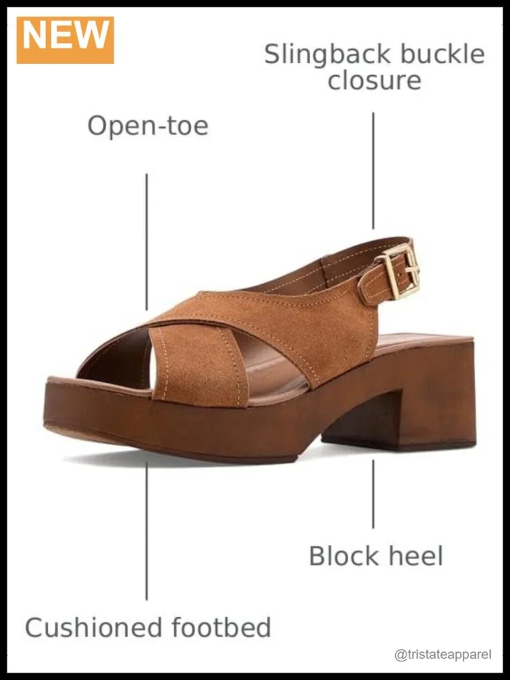Suede Slingback Block Heel Open Toe Cushioned Sandals